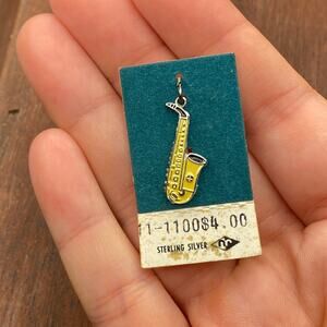 Vintage Griffith 925 Sterling Enamel Saxophone Musical Instrument Pendant Charm